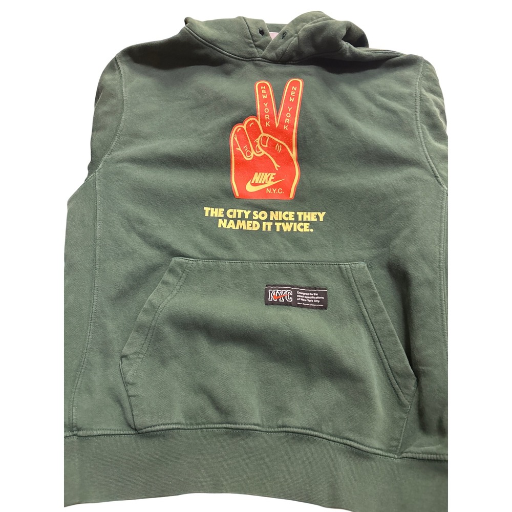 Nike NYC The City So Nice They Named It Twice Green Graphic Hoodie Mens Small